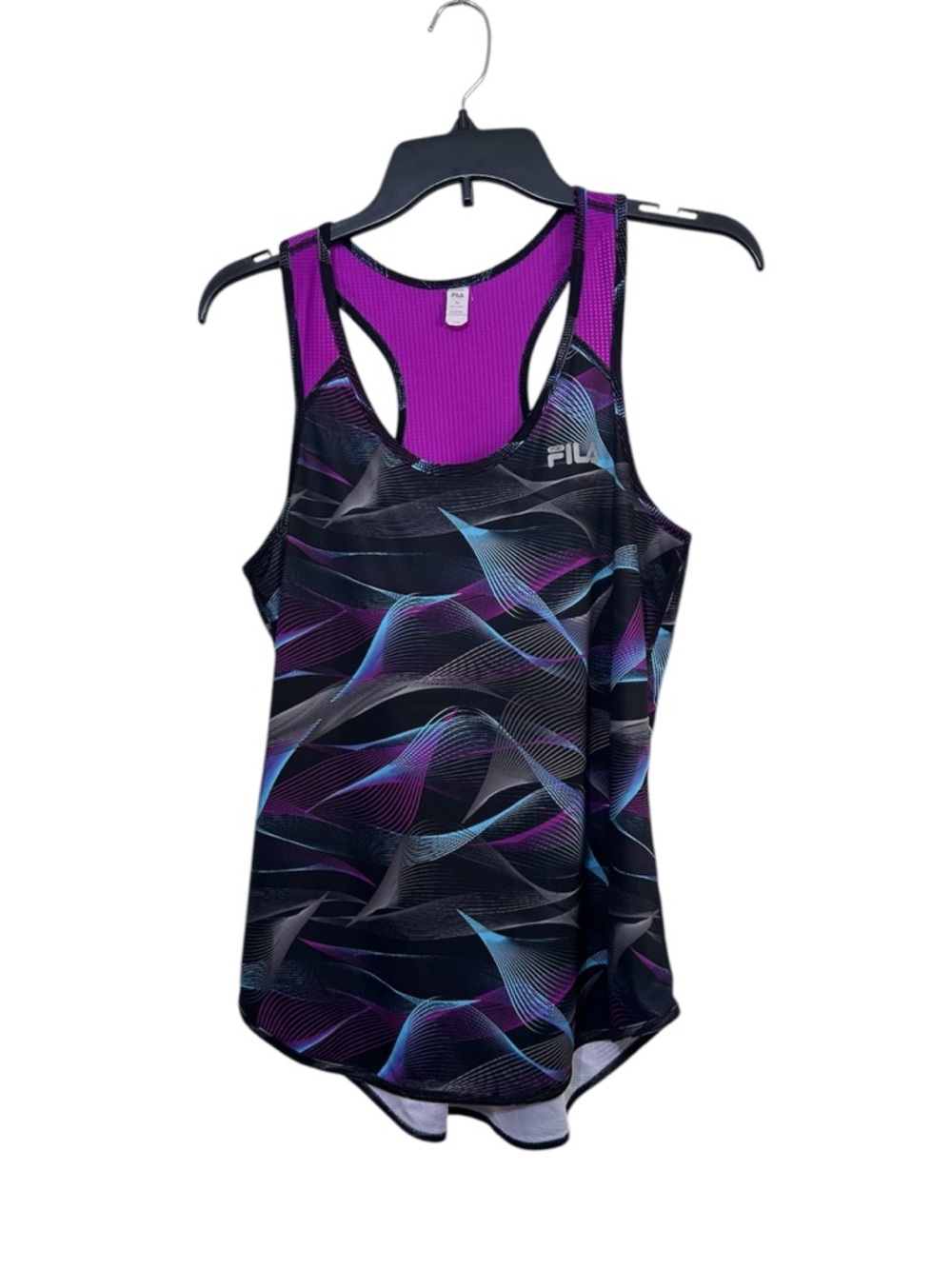 FILA Sport Racerback Athletic Tank Top Abstract Wave Print Purple M